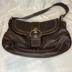 Coach F10910 Brown Genuine Leather Large Soho Flap Shoulder Bag